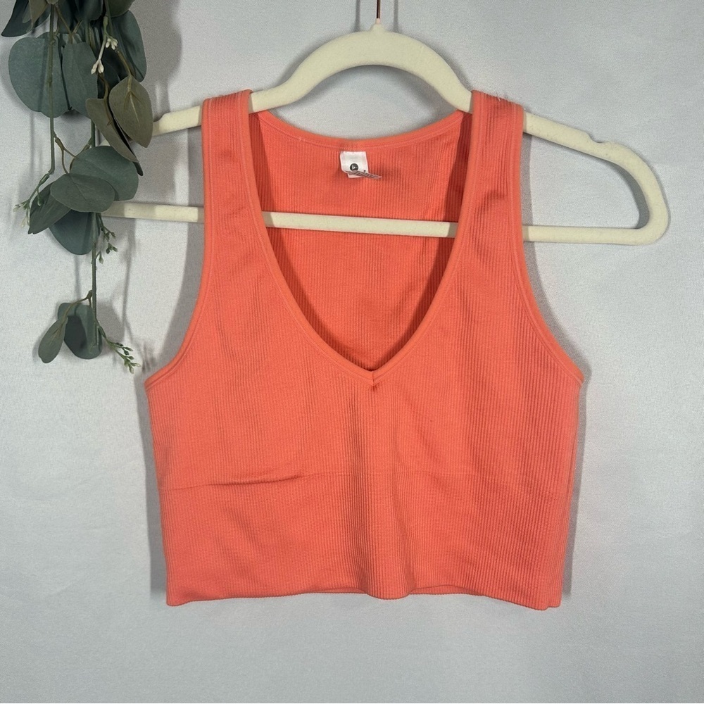 90 Degree by Reflex | Ribbed Crop Top Coral V Neck Tank Women’s Size Small